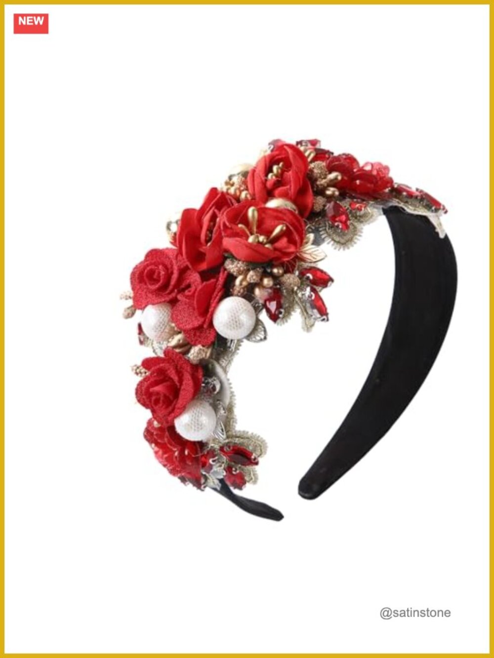 Baroque Rhinestone Floral Headband Chunky Pearl Crystal Wedding Hairband